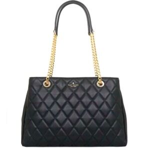 KATE SPADE ♠️ New York 🖤Carey🖤 BLACK SMOOTH QUILTED LEATHER TOTE BAG 🌟EUC🌟